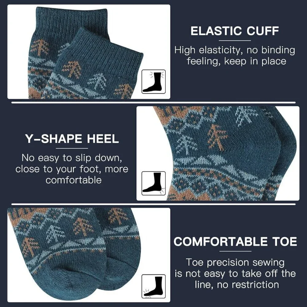 Mens Warm Wool Socks Thermal Winter Thick Crew Pattern Socks Cold Weather 5 Pair